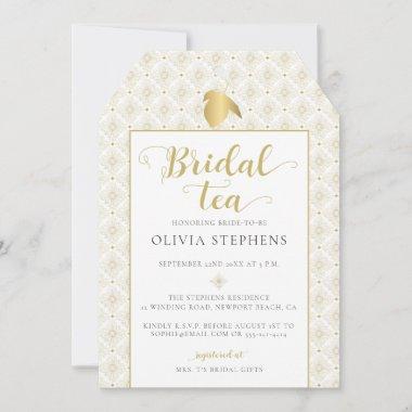 Elegant Modern Gold Tiles Pattern Lemon Bridal Tea Invitations