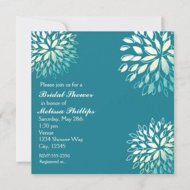 Elegant Modern Turquoise Teal Silver Floral Invite