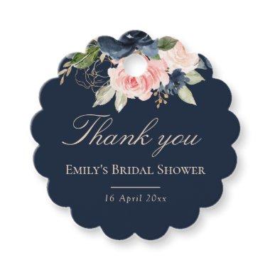 Elegant navy blue blush bridal shower thank you favor tags