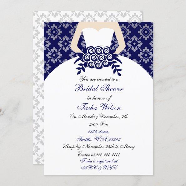 Elegant navy blue Bridal Shower Invitations