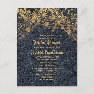 Elegant Navy Blue Gold String Lights Bridal Shower Invitations