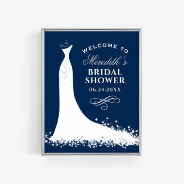 Elegant Navy Wedding Gown Bridal Shower Welcome Poster