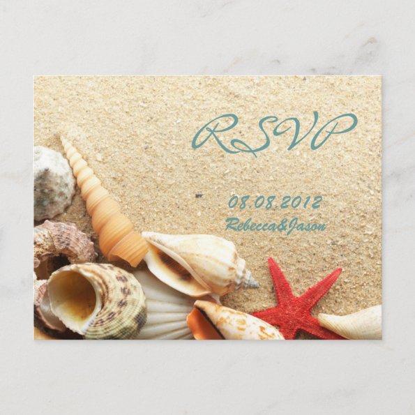 elegant ocean sand seashells beach wedding rsvp invitation postInvitations