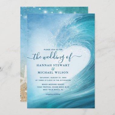 Elegant Ocean Wave Tropical Beach Wedding Invitations