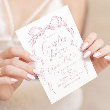 Elegant Pastel Pink Hand Drawn Bow Couples Shower Invitations