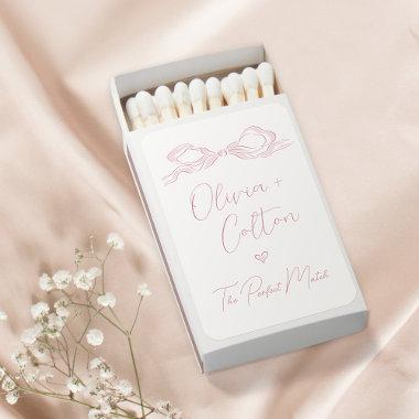 Elegant Pastel Pink Hand Drawn Bow Wedding Matchboxes