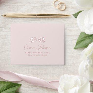 Elegant Pastel Pink Hand Drawn Bow Wedding RSVP Envelope