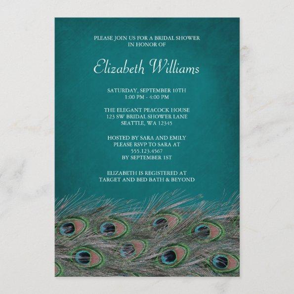 Elegant Peacock Feathers Bridal Shower Invitations