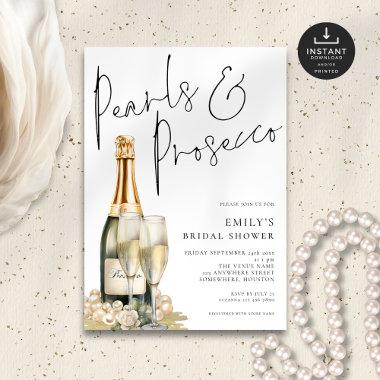 Elegant Pearls Prosecco Glasses Bridal Shower Invitations
