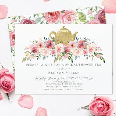 Elegant Peony Floral Bridal Shower Tea Invitations