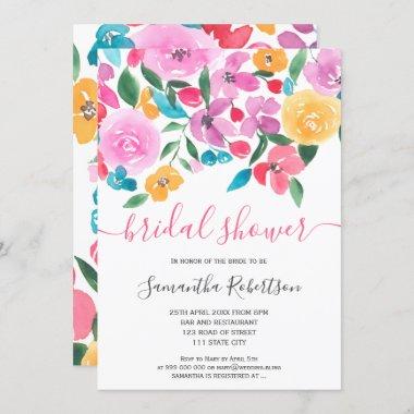 Elegant pink blue floral watercolor bridal shower Invitations