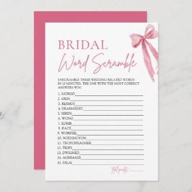 Elegant Pink Bow Bridal Word Scramble Game Invitations