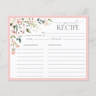 Elegant Pink Floral Bridal Shower Recipe Invitations