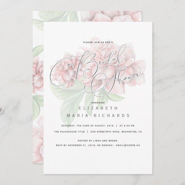 Elegant Pink Floral Typography Bridal Shower Invitations