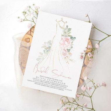 Elegant Pink Flowers and Greenery Bridal Shower Invitations