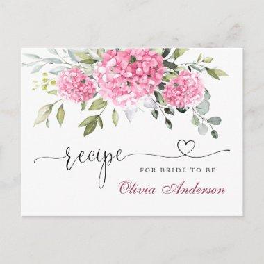 Elegant Pink Hydrangea Bridal Shower Recipe Invitations