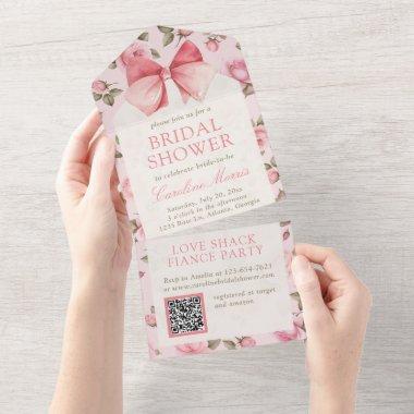 Elegant Pink Rose Bridal Shower Party All In One Invitations