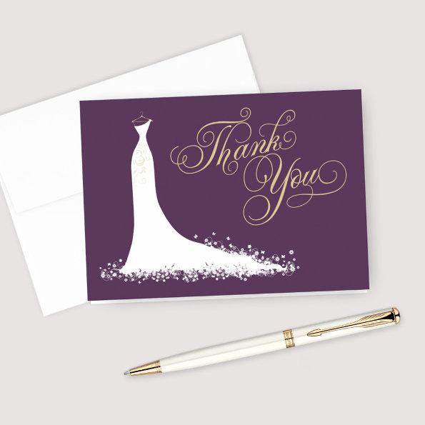 Elegant Plum and Gold Wedding Gown Bridal Shower Thank You Invitations