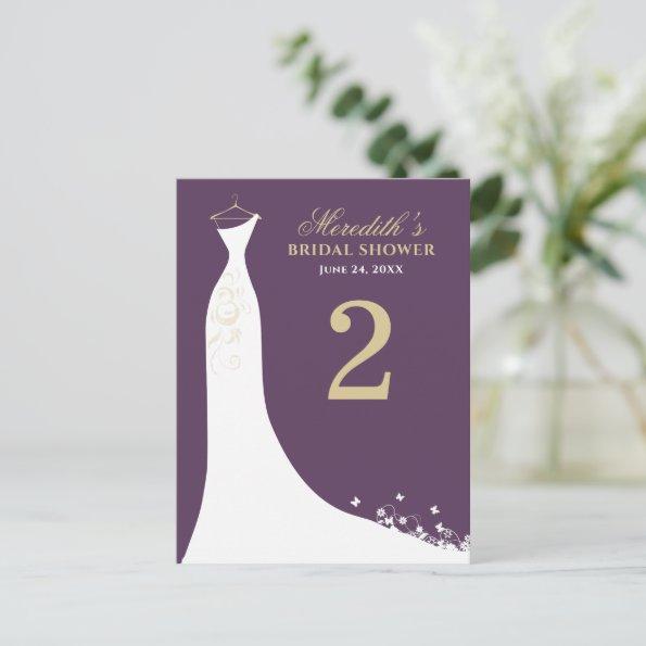 Elegant Plum and Gold Wedding Gown Table Number