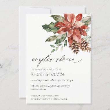 Elegant Poinsettia Pine Cone Couples Shower Invite