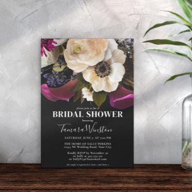 Elegant Purple Lilac Floral Black Bridal Shower Invitations