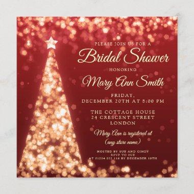 Elegant Red & Gold Christmas Bridal Shower Invitations