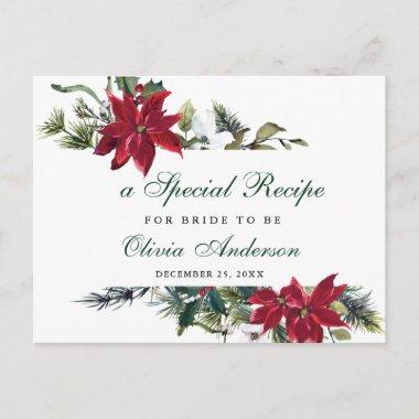 Elegant Red Poinsettia Bridal Shower Recipe Invitations