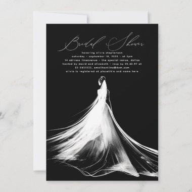 Elegant Romantic Minimalist Black Bridal Shower Invitations