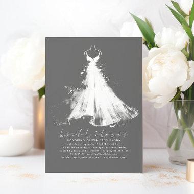 Elegant Romantic Minimalist Grey Bridal Shower Invitations