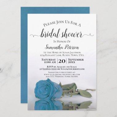 Elegant Romantic Turquoise Blue Rose Bridal Shower Invitations