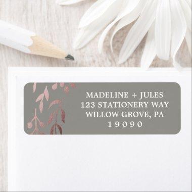 Elegant Rose Gold and Gray | Leafy Frame Wedding Label