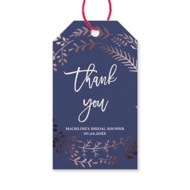 Elegant Rose Gold and Navy Bridal Shower Thank You Gift Tags