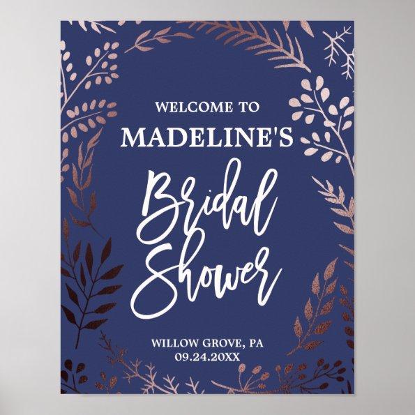 Elegant Rose Gold and Navy Bridal Shower Welcome Poster