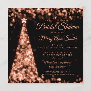 Elegant Rose Gold Black Christmas Bridal Shower Invitations