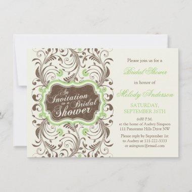 Elegant Rustic Brown Green Floral Bridal Shower Invitations