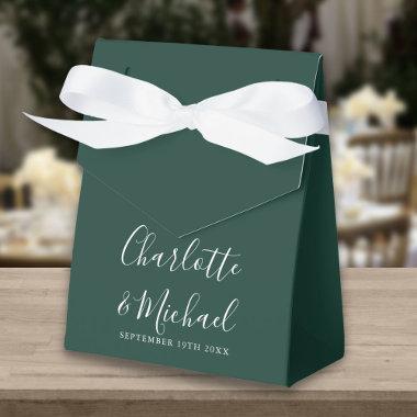 Elegant Script Emerald Green Wedding Favor Boxes