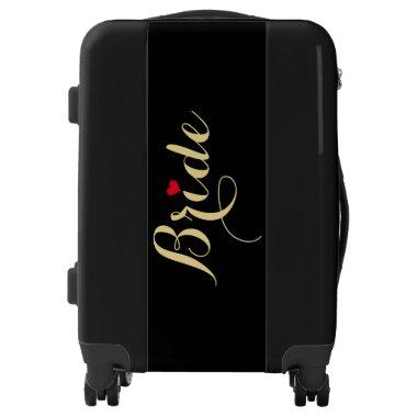 Elegant Script Heart Faux Gold Bride Travel Black Luggage