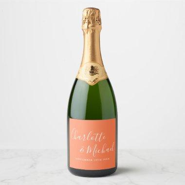 Elegant Signature Script Coral Wedding Sparkling Wine Label