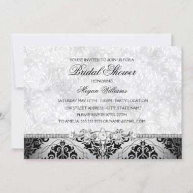 Elegant Silver Damask & Jewel Bridal Shower Invite
