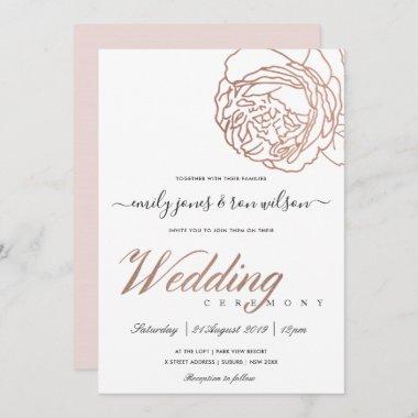 ELEGANT SOFT BLUSH PINK ROSE GOLD FLORAL WEDDING Invitations