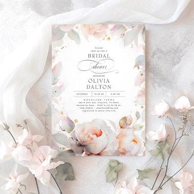 Elegant Soft Pink Peach Floral Boho Bridal Shower Invitations