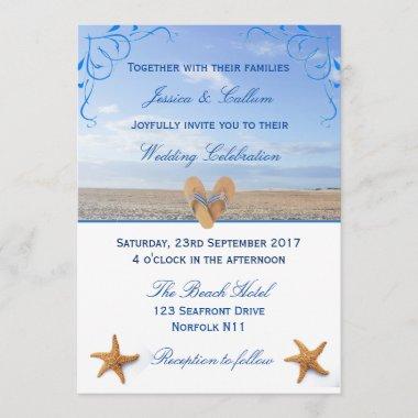 Elegant Starfish & Flip Flops Beach Wedding Invitations