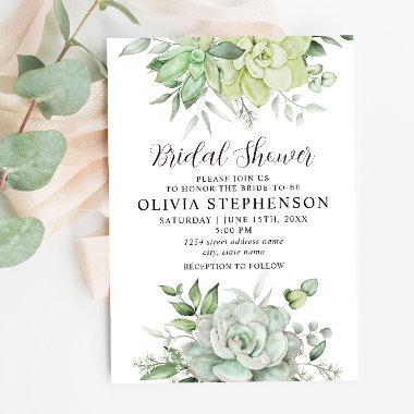 Elegant Succulent Greenery Bridal Shower Invitations
