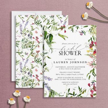Elegant Summer Wildflower Watercolor Bridal Shower Invitations