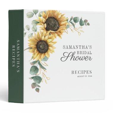 Elegant Sunflower Eucalyptus Bridal Shower Recipes 3 Ring Binder