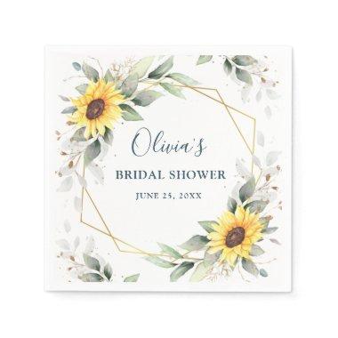 Elegant Sunflowers Greenery Bridal Shower Paper Napkins
