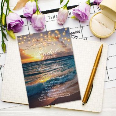 Elegant Sunset Beach String Lights Bridal Shower Invitations