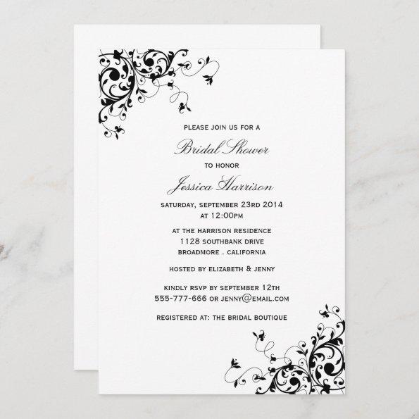 Elegant Swirls Black & White Bridal Shower Invitations
