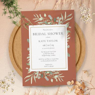 Elegant Terracotta Gold Greenery Bridal Shower Invitations