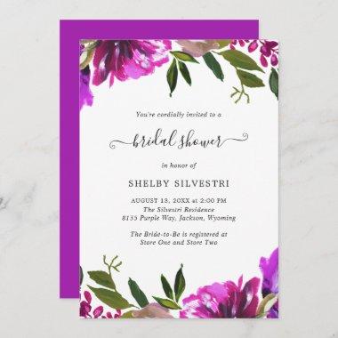 Elegant Vibrant Bright Purple Floral Bridal Shower Invitations